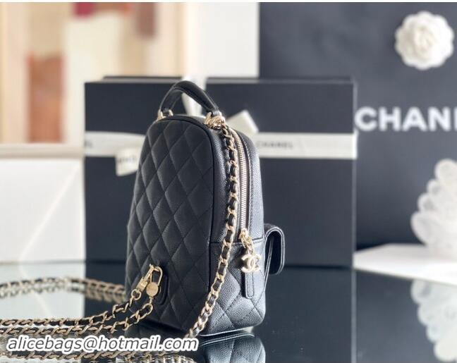 Good Product Chanel Classic Mini Backpack in Grained Calfskin CH0111 Black 2024 Top Quality