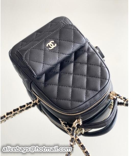 Good Product Chanel Classic Mini Backpack in Grained Calfskin CH0111 Black 2024 Top Quality