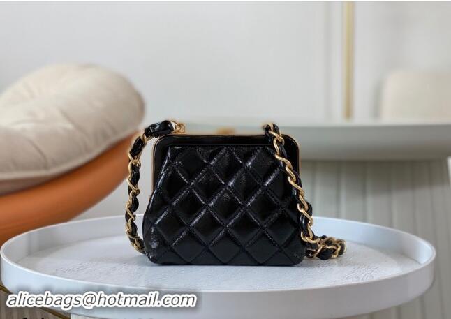 Pretty Style Chanel Shiny Lambskin Clutch with Chain and Maxi Bow AP4028 Black/Pink 2024