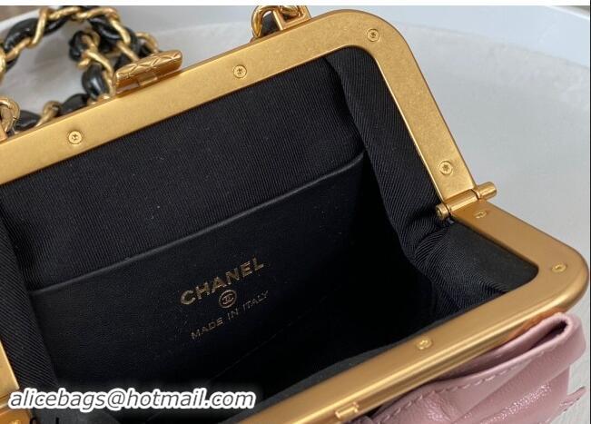 Pretty Style Chanel Shiny Lambskin Clutch with Chain and Maxi Bow AP4028 Black/Pink 2024