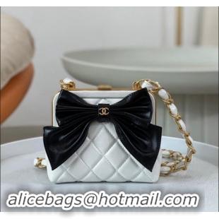 Promotional Chanel Shiny Lambskin Clutch with Chain and Maxi Bow AP4028 White/Black 2024