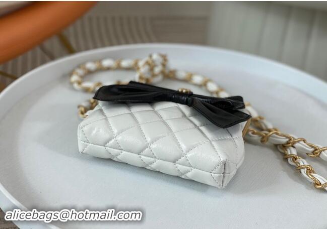 Promotional Chanel Shiny Lambskin Clutch with Chain and Maxi Bow AP4028 White/Black 2024