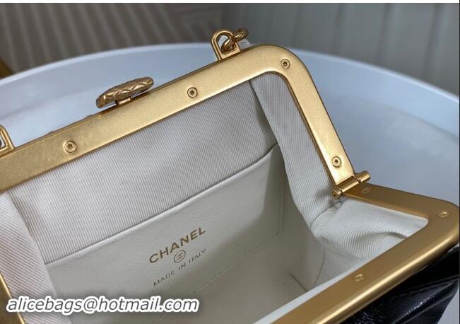 Promotional Chanel Shiny Lambskin Clutch with Chain and Maxi Bow AP4028 White/Black 2024