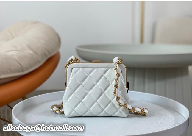 Promotional Chanel Shiny Lambskin Clutch with Chain and Maxi Bow AP4028 White/Black 2024