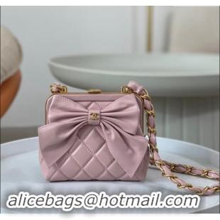 Buy Cheap Chanel Shiny Lambskin Clutch with Chain and Maxi Bow AP4028 Light Pink 2024