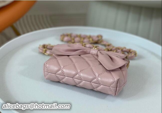 Buy Cheap Chanel Shiny Lambskin Clutch with Chain and Maxi Bow AP4028 Light Pink 2024