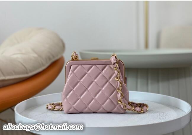 Buy Cheap Chanel Shiny Lambskin Clutch with Chain and Maxi Bow AP4028 Light Pink 2024