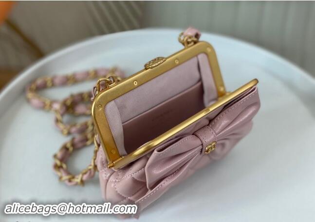 Buy Cheap Chanel Shiny Lambskin Clutch with Chain and Maxi Bow AP4028 Light Pink 2024