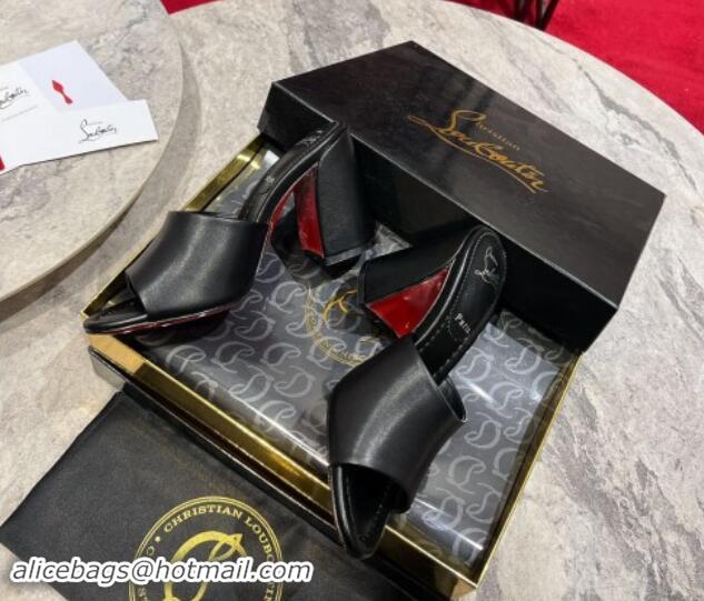 Charming Christian Louboutin Jane Heel Slides Sandal 8.5cm in Calf Leather Black 702006