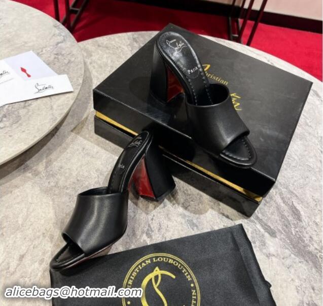 Charming Christian Louboutin Jane Heel Slides Sandal 8.5cm in Calf Leather Black 702006