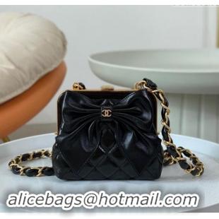 Traditional Specials Chanel Shiny Lambskin Clutch with Chain and Maxi Bow AP4028 Black 2024