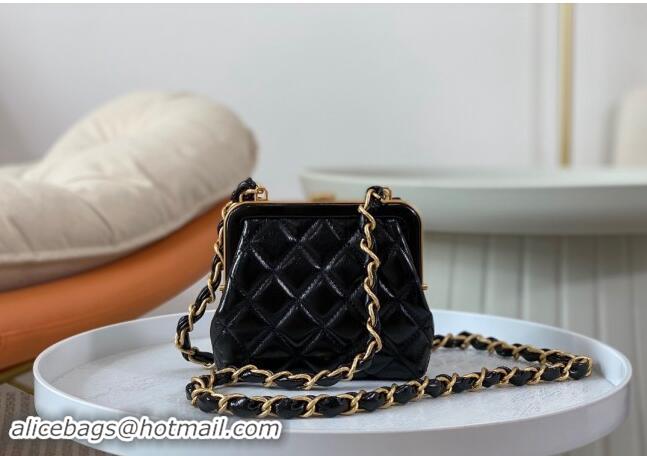 Traditional Specials Chanel Shiny Lambskin Clutch with Chain and Maxi Bow AP4028 Black 2024