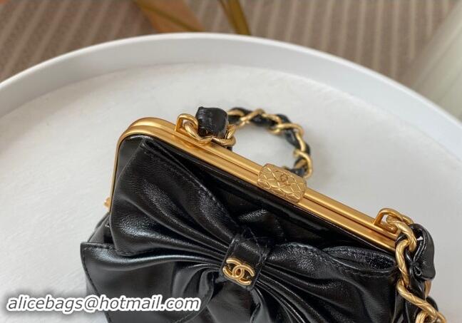 Traditional Specials Chanel Shiny Lambskin Clutch with Chain and Maxi Bow AP4028 Black 2024