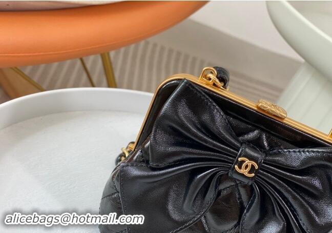 Traditional Specials Chanel Shiny Lambskin Clutch with Chain and Maxi Bow AP4028 Black 2024