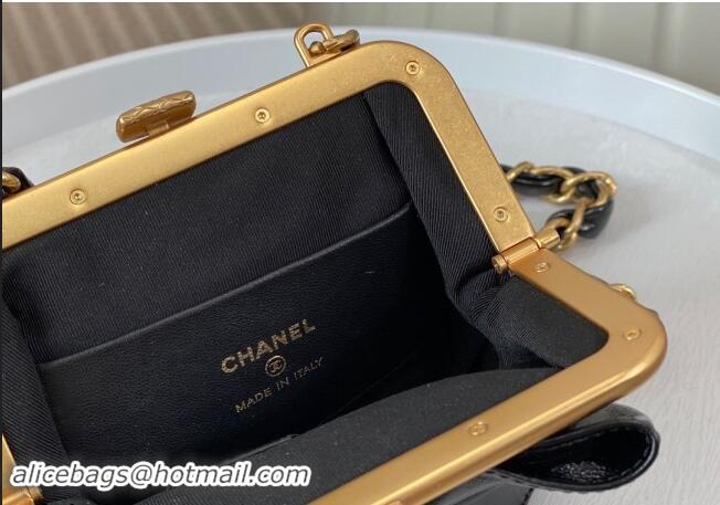 Traditional Specials Chanel Shiny Lambskin Clutch with Chain and Maxi Bow AP4028 Black 2024