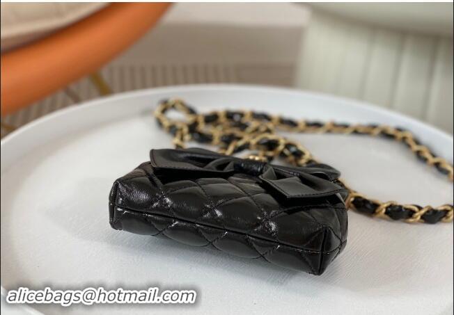 Traditional Specials Chanel Shiny Lambskin Clutch with Chain and Maxi Bow AP4028 Black 2024