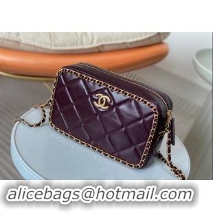 Top Grade Chanel Shiny Calfskin Small Camera Case Bag with Chain AS5086 Dark Burgundy 2024 TOP