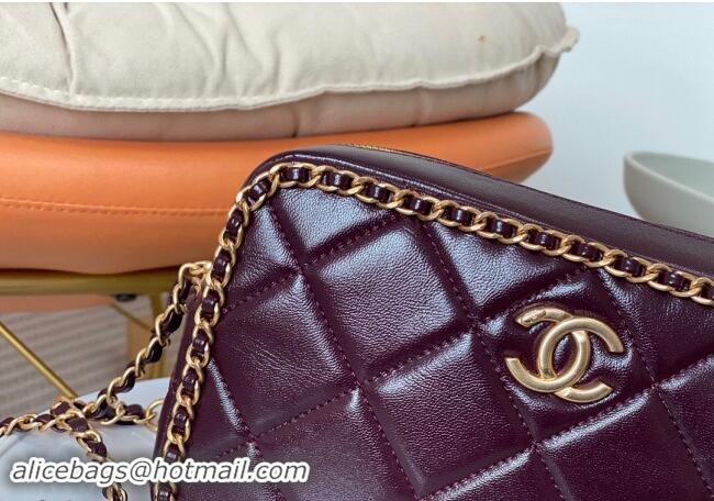 Top Grade Chanel Shiny Calfskin Small Camera Case Bag with Chain AS5086 Dark Burgundy 2024 TOP