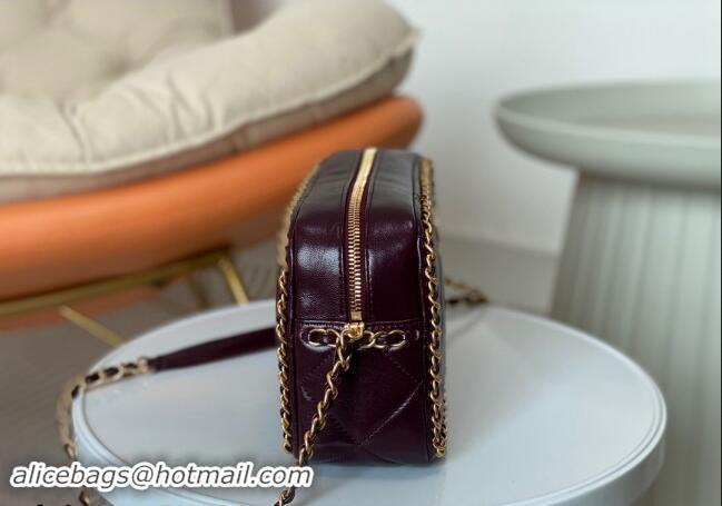 Top Grade Chanel Shiny Calfskin Small Camera Case Bag with Chain AS5086 Dark Burgundy 2024 TOP