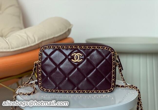 Top Grade Chanel Shiny Calfskin Small Camera Case Bag with Chain AS5086 Dark Burgundy 2024 TOP