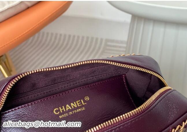 Top Grade Chanel Shiny Calfskin Small Camera Case Bag with Chain AS5086 Dark Burgundy 2024 TOP