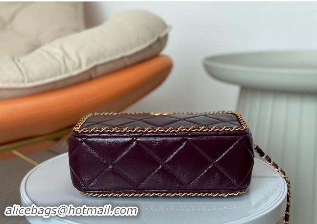 Top Grade Chanel Shiny Calfskin Small Camera Case Bag with Chain AS5086 Dark Burgundy 2024 TOP