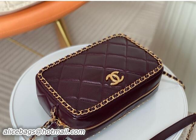 Top Grade Chanel Shiny Calfskin Small Camera Case Bag with Chain AS5086 Dark Burgundy 2024 TOP