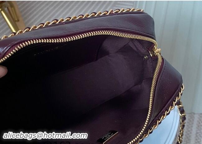 Top Grade Chanel Shiny Calfskin Small Camera Case Bag with Chain AS5086 Dark Burgundy 2024 TOP