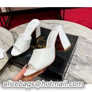 Good Product Christian Louboutin Jane Heel Slides Sandal 8.5cm in Calf Leather White 702007