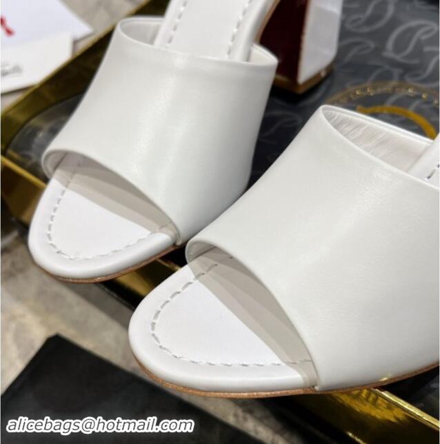 Good Product Christian Louboutin Jane Heel Slides Sandal 8.5cm in Calf Leather White 702007