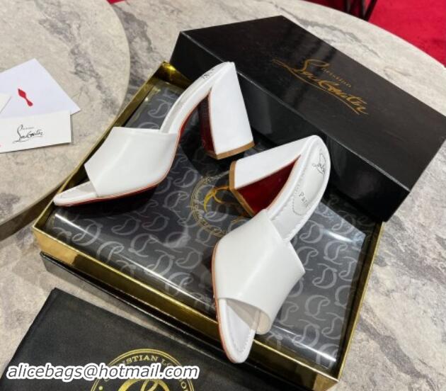 Good Product Christian Louboutin Jane Heel Slides Sandal 8.5cm in Calf Leather White 702007