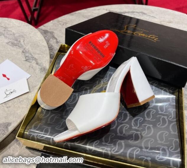 Good Product Christian Louboutin Jane Heel Slides Sandal 8.5cm in Calf Leather White 702007