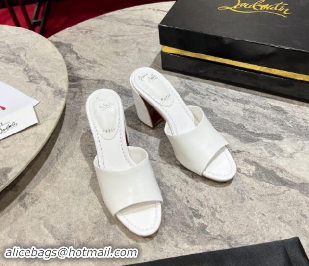 Good Product Christian Louboutin Jane Heel Slides Sandal 8.5cm in Calf Leather White 702007