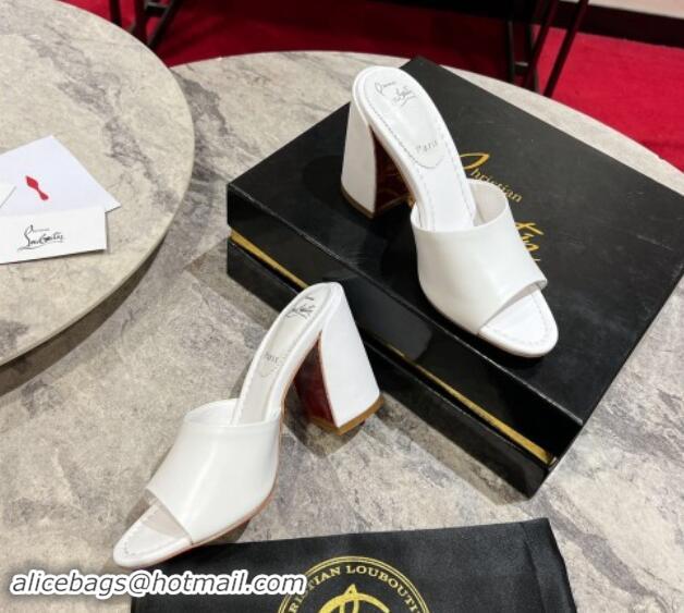 Good Product Christian Louboutin Jane Heel Slides Sandal 8.5cm in Calf Leather White 702007