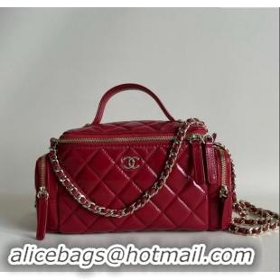 Luxury Cheap Chanel Shiny Crumpled Lambskin Vanity Case Bag with Pockets AS5222 Red 2024 TOP