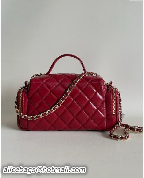 Luxury Cheap Chanel Shiny Crumpled Lambskin Vanity Case Bag with Pockets AS5222 Red 2024 TOP