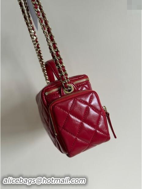 Luxury Cheap Chanel Shiny Crumpled Lambskin Vanity Case Bag with Pockets AS5222 Red 2024 TOP