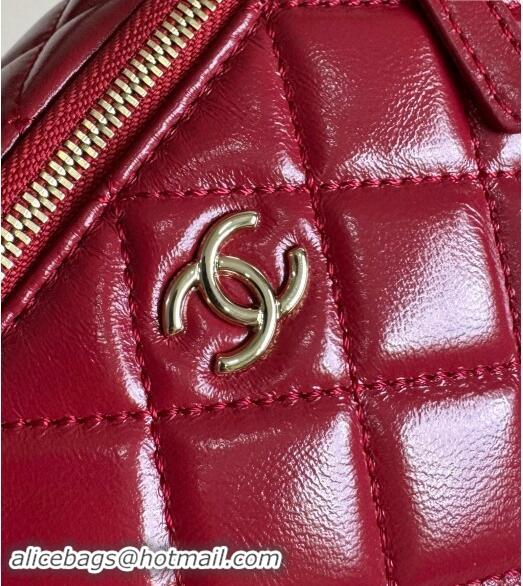 Luxury Cheap Chanel Shiny Crumpled Lambskin Vanity Case Bag with Pockets AS5222 Red 2024 TOP