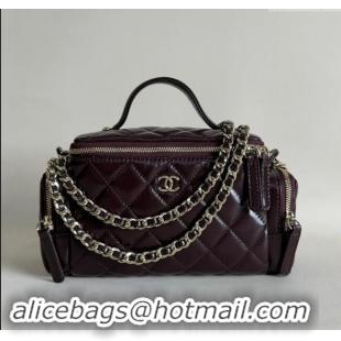 Trendy Design Chanel Shiny Crumpled Lambskin Vanity Case Bag with Pockets AS5222 Dark Brown 2024 TOP