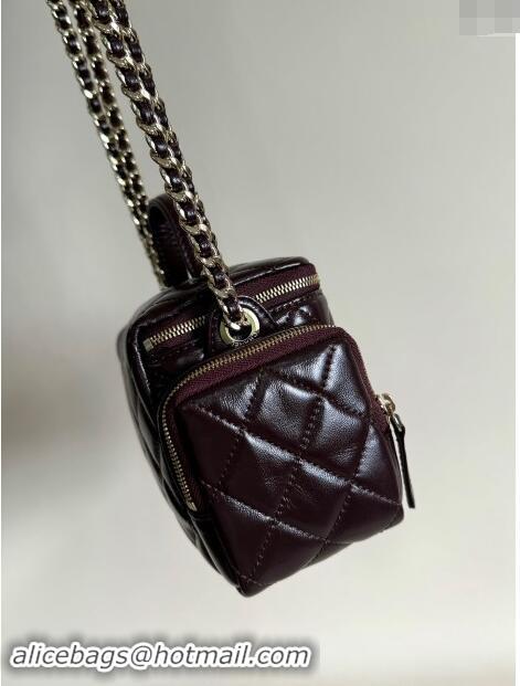 Trendy Design Chanel Shiny Crumpled Lambskin Vanity Case Bag with Pockets AS5222 Dark Brown 2024 TOP