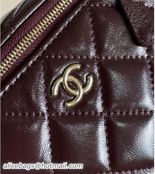 Trendy Design Chanel Shiny Crumpled Lambskin Vanity Case Bag with Pockets AS5222 Dark Brown 2024 TOP