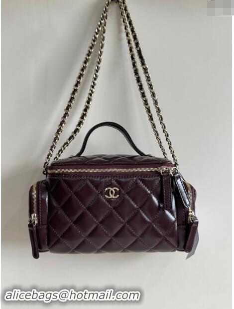 Trendy Design Chanel Shiny Crumpled Lambskin Vanity Case Bag with Pockets AS5222 Dark Brown 2024 TOP