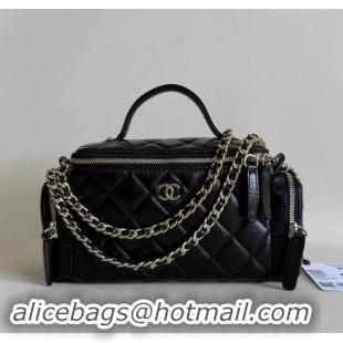 Low Cost Chanel Shiny Crumpled Lambskin Vanity Case Bag with Pockets AS5222 Black 2024 TOP