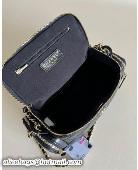 Low Cost Chanel Shiny Crumpled Lambskin Vanity Case Bag with Pockets AS5222 Black 2024 TOP