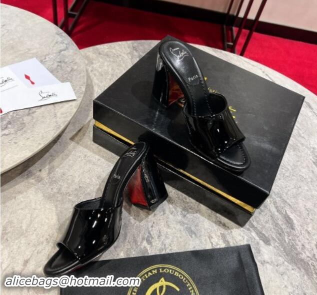 Good Looking Christian Louboutin Jane Heel Slides Sandal 8.5cm in Patent Leather Black 702009