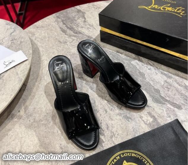 Good Looking Christian Louboutin Jane Heel Slides Sandal 8.5cm in Patent Leather Black 702009