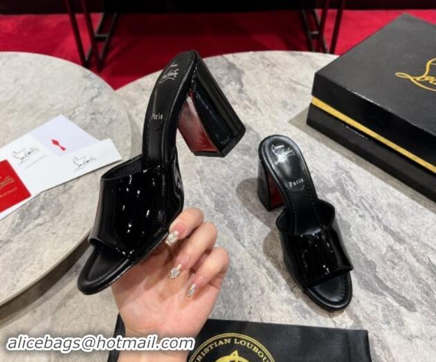 Good Looking Christian Louboutin Jane Heel Slides Sandal 8.5cm in Patent Leather Black 702009