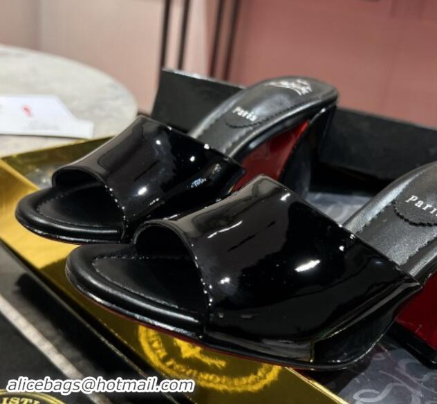 Good Looking Christian Louboutin Jane Heel Slides Sandal 8.5cm in Patent Leather Black 702009