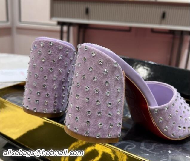 Unique Style Christian Louboutin Jane Heel Slides Sandal 8.5cm in Suede and Strass Purple 702010