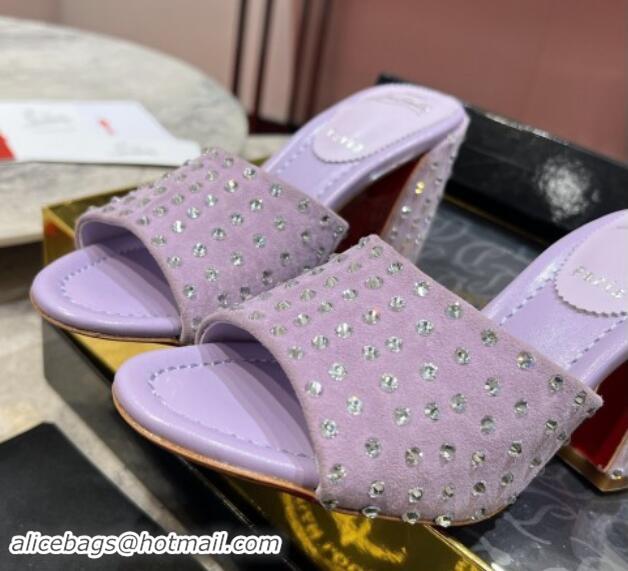 Unique Style Christian Louboutin Jane Heel Slides Sandal 8.5cm in Suede and Strass Purple 702010